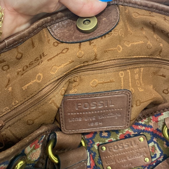 ❤️‍🔥HOST PICK❤️‍🔥FOSSIL Long Live VTG Adrina Brown Floral Tapestry Leather Bag - Picture 12 of 14